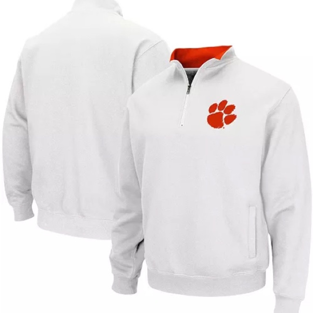 Men's White Clemson Tigers Tortugas Logo Quarter-Zip Pullover Jacket Siz…